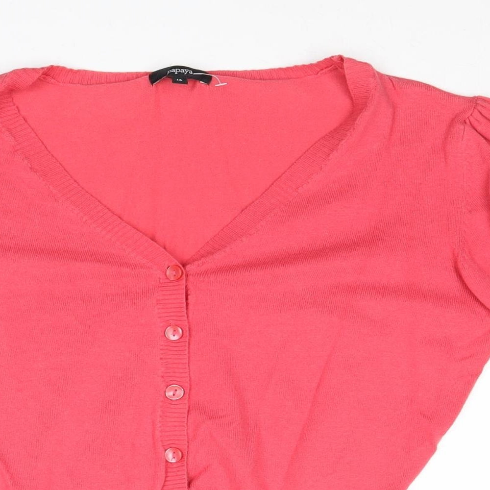 Papaya Womens Pink V-Neck Viscose Cardigan Jumper Size 12