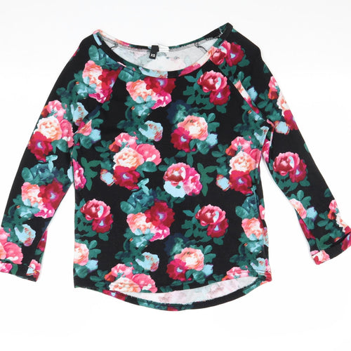 Divided by H&M Womens Black Boat Neck Floral Cotton Pullover Jumper Size XS