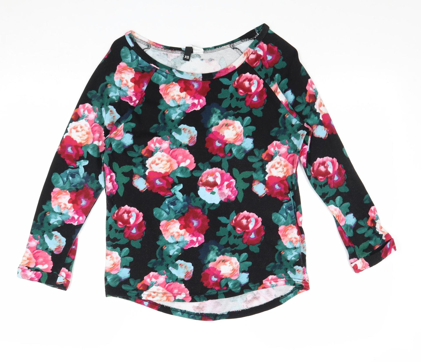 Divided by H&M Womens Black Boat Neck Floral Cotton Pullover Jumper Size XS