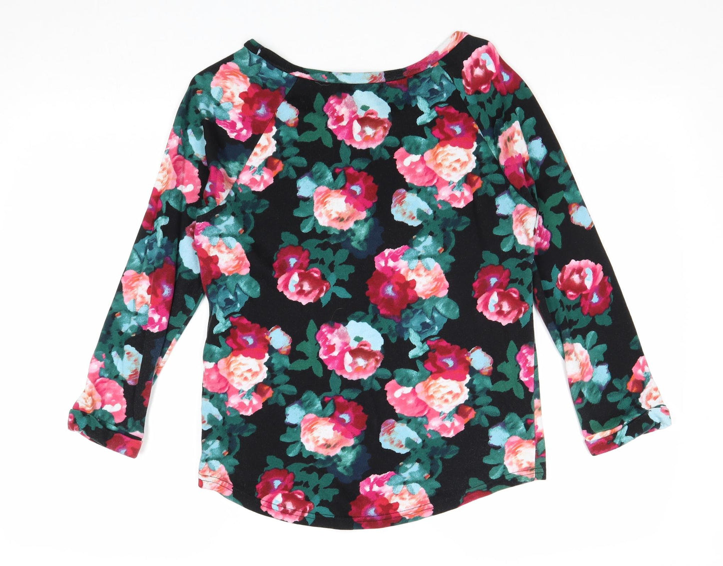 Divided by H&M Womens Black Boat Neck Floral Cotton Pullover Jumper Size XS