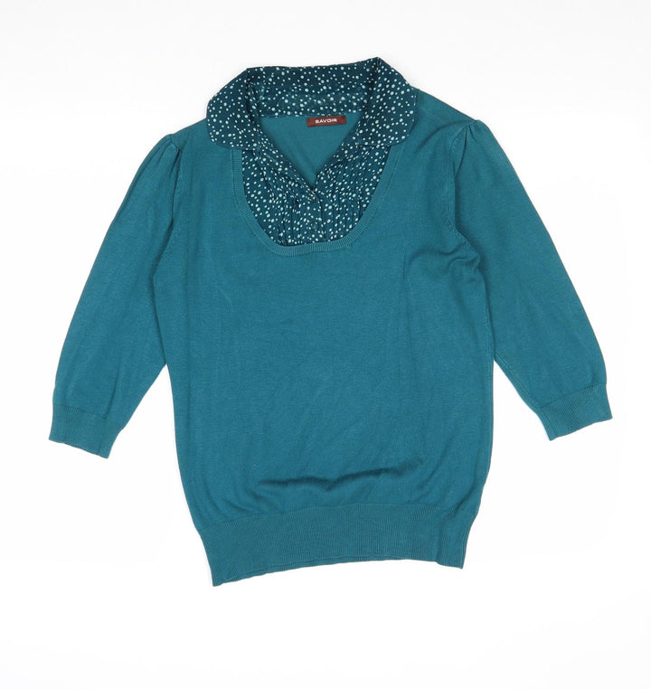 Savoir Womens Blue V-Neck Viscose Pullover Jumper Size 16
