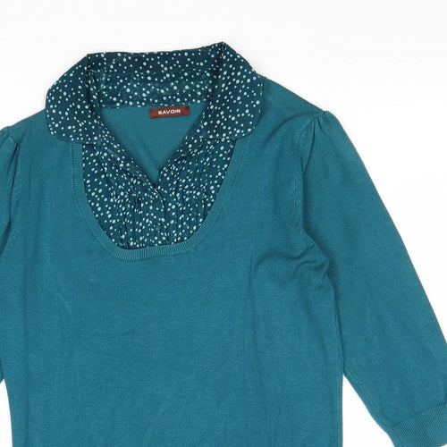 Savoir Womens Blue V-Neck Viscose Pullover Jumper Size 16