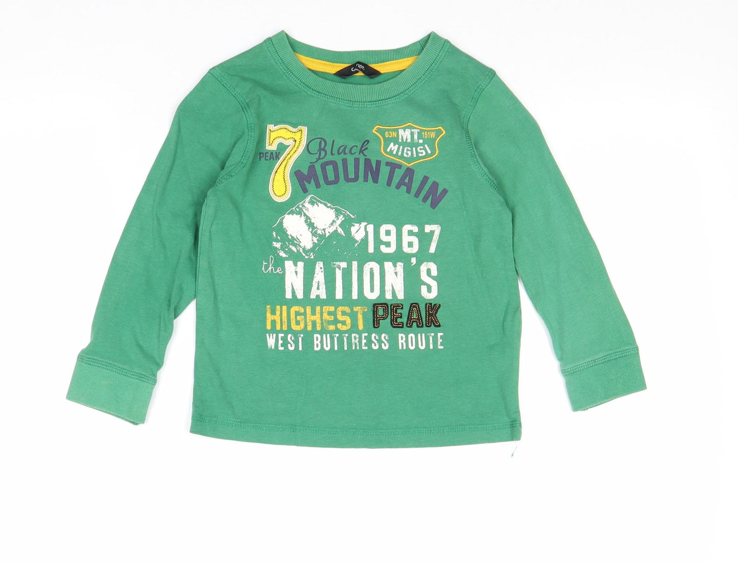 George Boys Green 100% Cotton Basic T-Shirt Size 3-4 Years Round Neck Pullover - Black Mountain