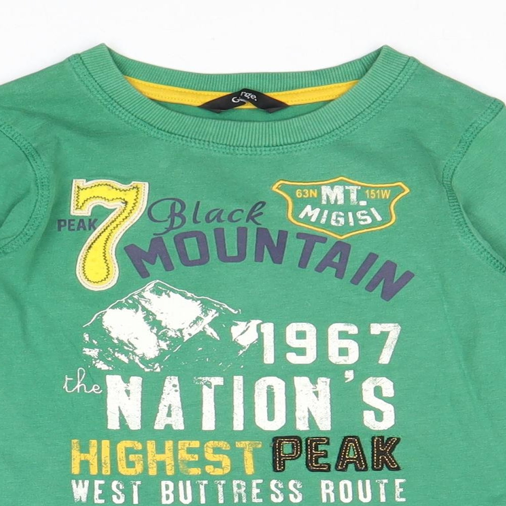 George Boys Green 100% Cotton Basic T-Shirt Size 3-4 Years Round Neck Pullover - Black Mountain