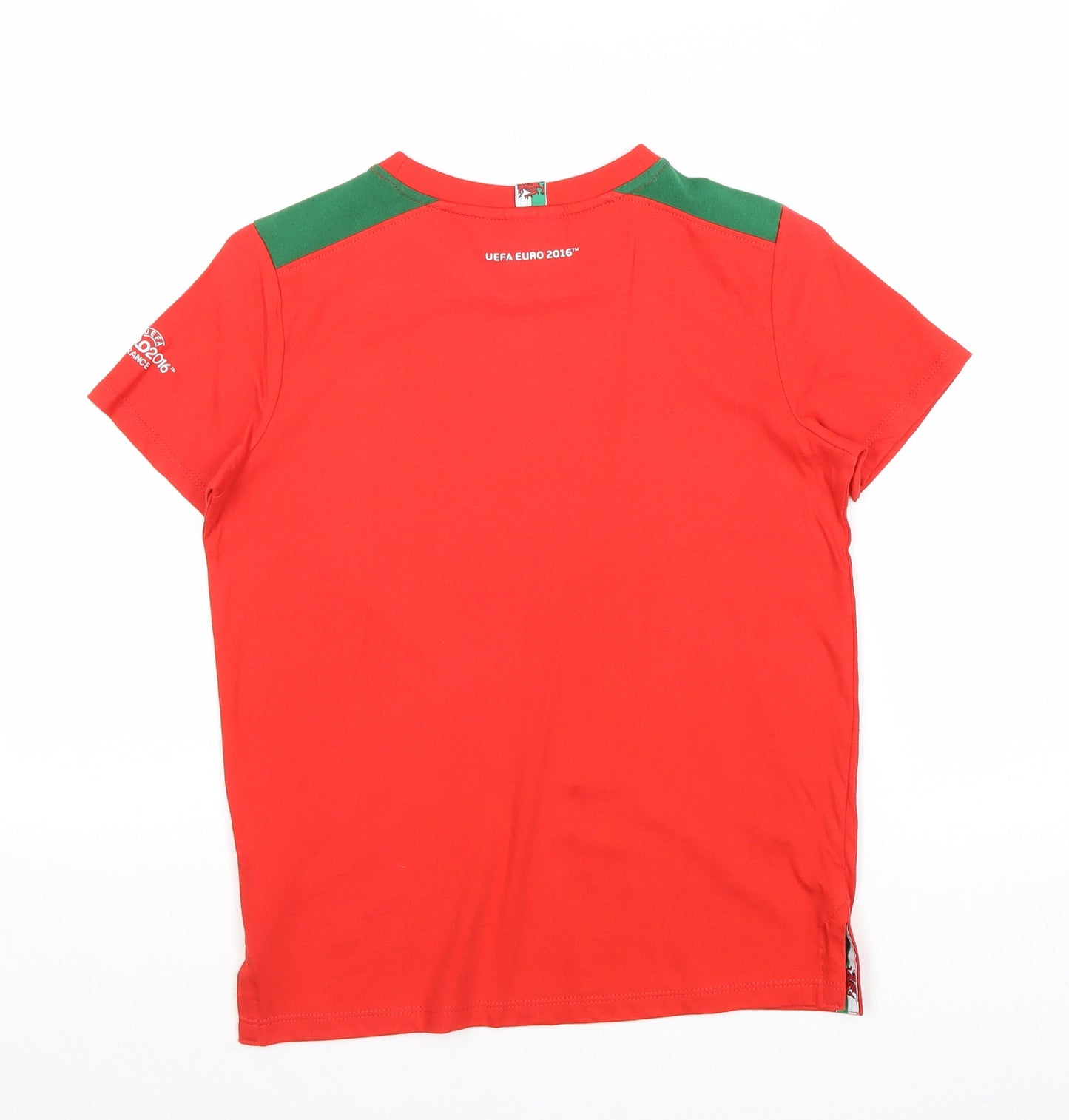 Uefa Boys Red Herringbone 100% Cotton Basic T-Shirt Size 7-8 Years Round Neck Pullover - Wales Euro 2016
