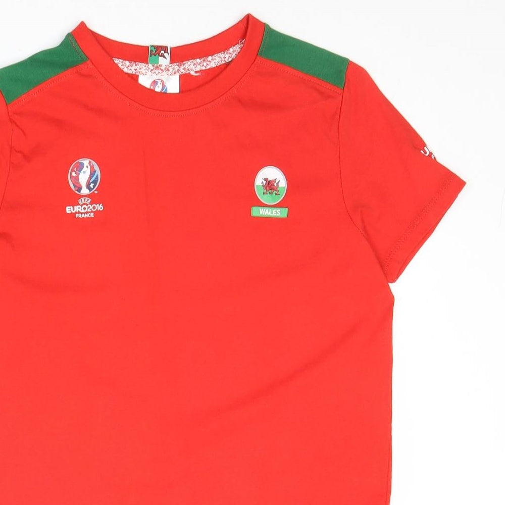 Uefa Boys Red Herringbone 100% Cotton Basic T-Shirt Size 7-8 Years Round Neck Pullover - Wales Euro 2016