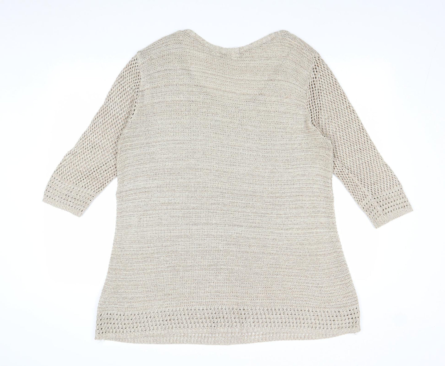 Peacocks Womens Beige Scoop Neck Cotton Pullover Jumper Size 20