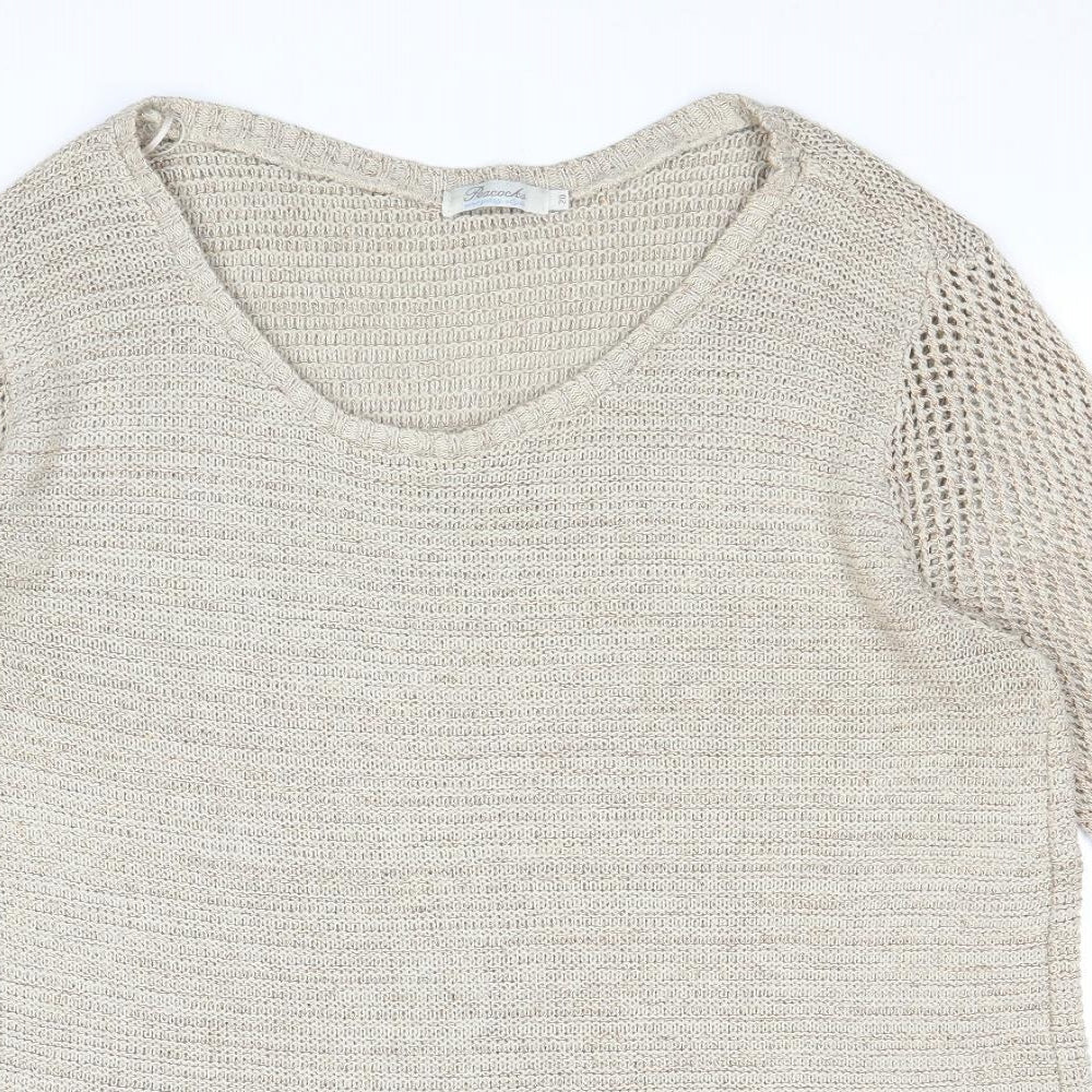 Peacocks Womens Beige Scoop Neck Cotton Pullover Jumper Size 20