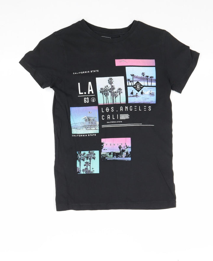 NEXT Boys Black 100% Cotton Basic T-Shirt Size 7 Years Round Neck Pullover - Los Angeles