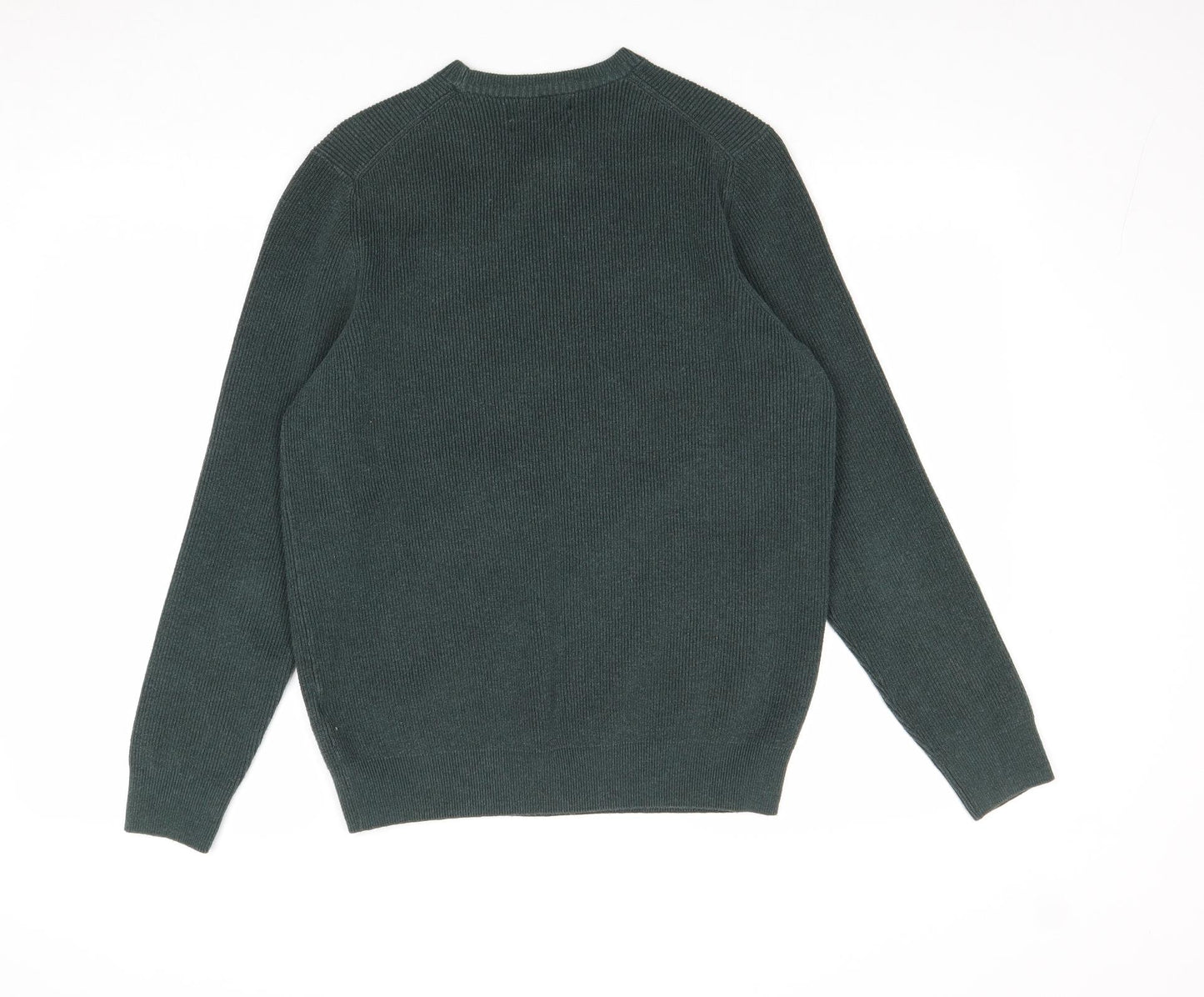 Marks and Spencer Mens Green Round Neck Polyester Pullover Jumper Size M Long Sleeve