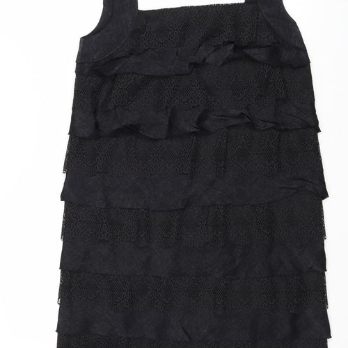 London Times Womens Black Viscose Pinafore/Dungaree Dress Size 8 Square Neck Zip