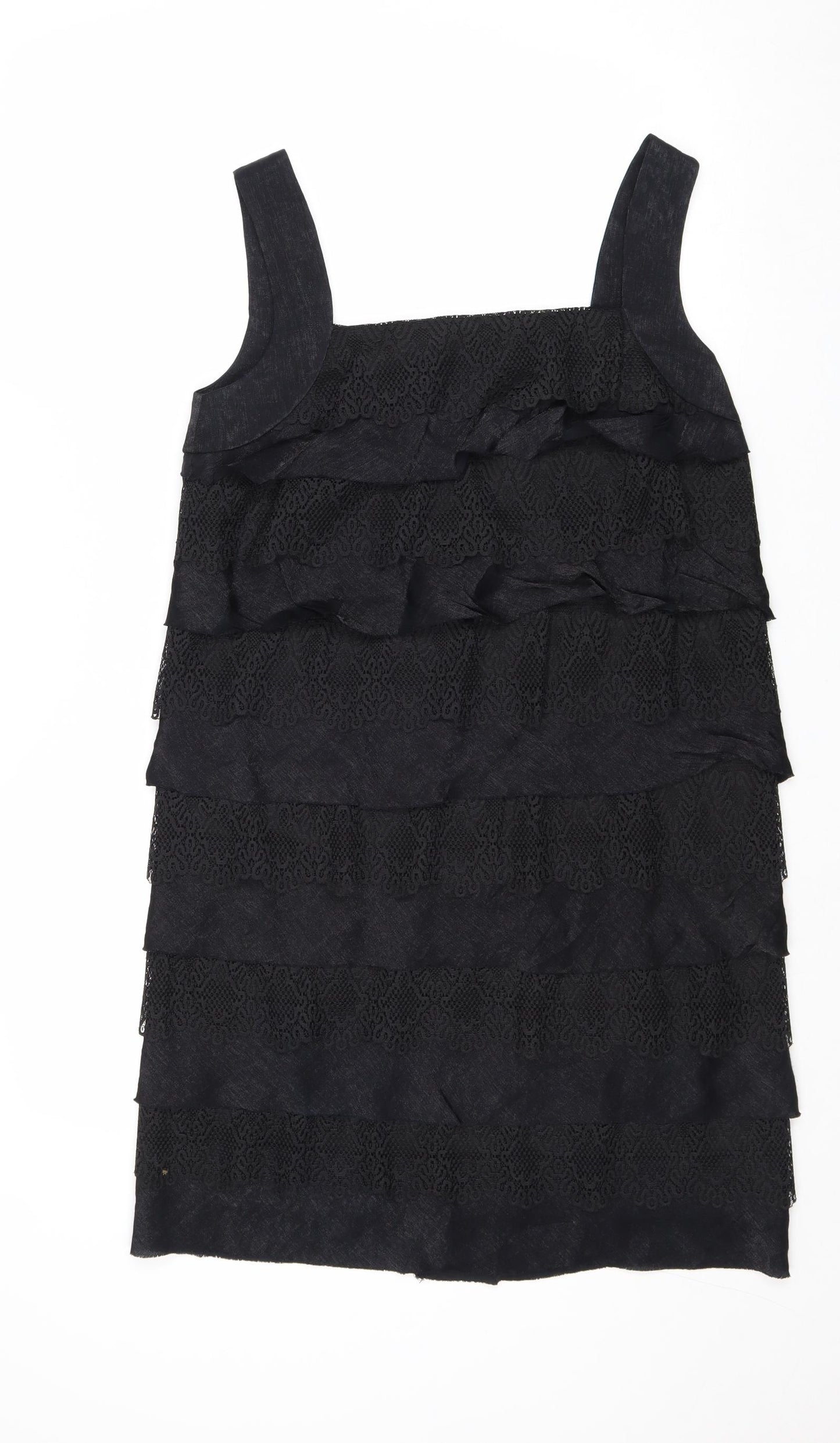 London Times Womens Black Viscose Pinafore/Dungaree Dress Size 8 Square Neck Zip