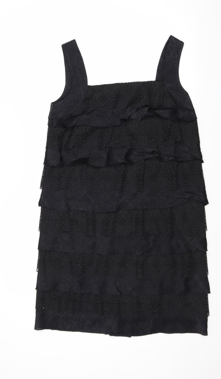 London Times Womens Black Viscose Pinafore/Dungaree Dress Size 8 Square Neck Zip