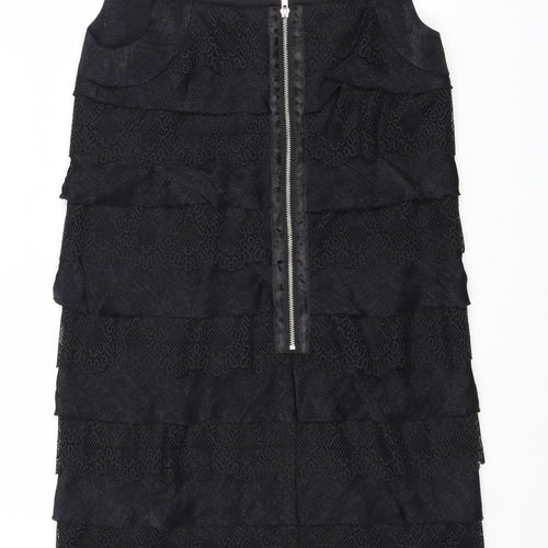 London Times Womens Black Viscose Pinafore/Dungaree Dress Size 8 Square Neck Zip
