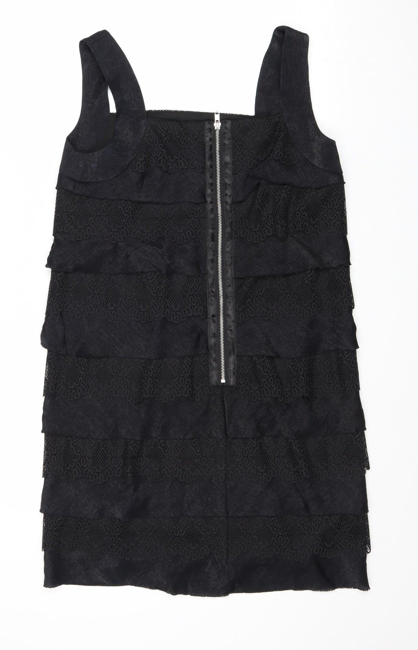 London Times Womens Black Viscose Pinafore/Dungaree Dress Size 8 Square Neck Zip