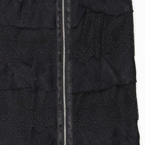 London Times Womens Black Viscose Pinafore/Dungaree Dress Size 8 Square Neck Zip