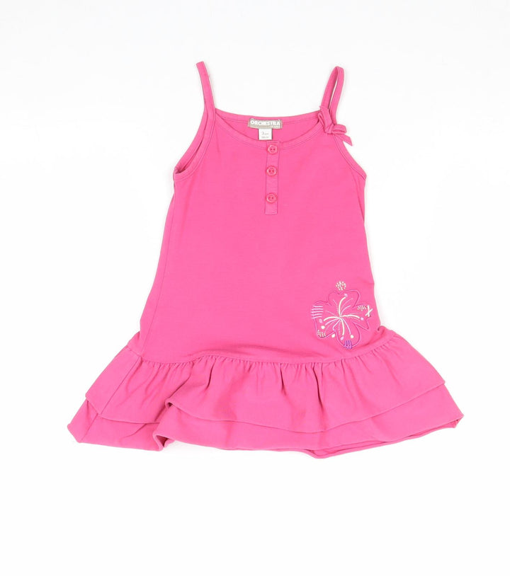 Orchestra Girls Pink Cotton A-Line Size 4 Years Round Neck Pullover - Flower Detail