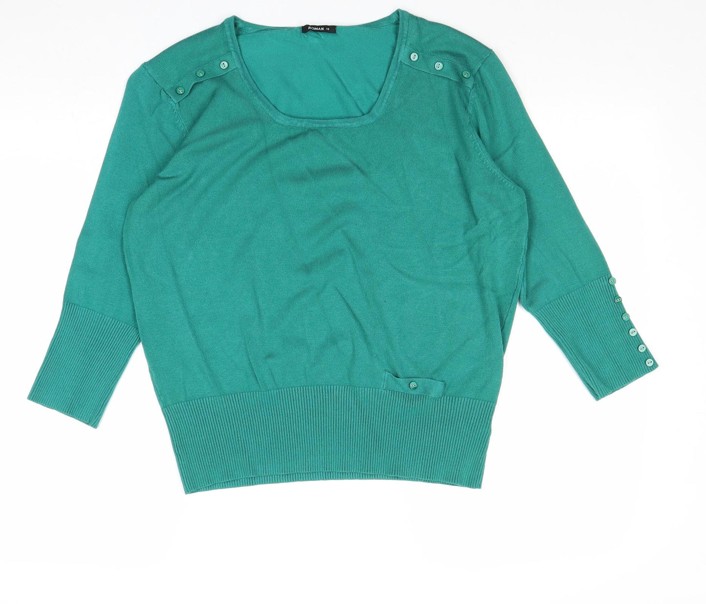 Roman Womens Green Square Neck Viscose Pullover Jumper Size 18