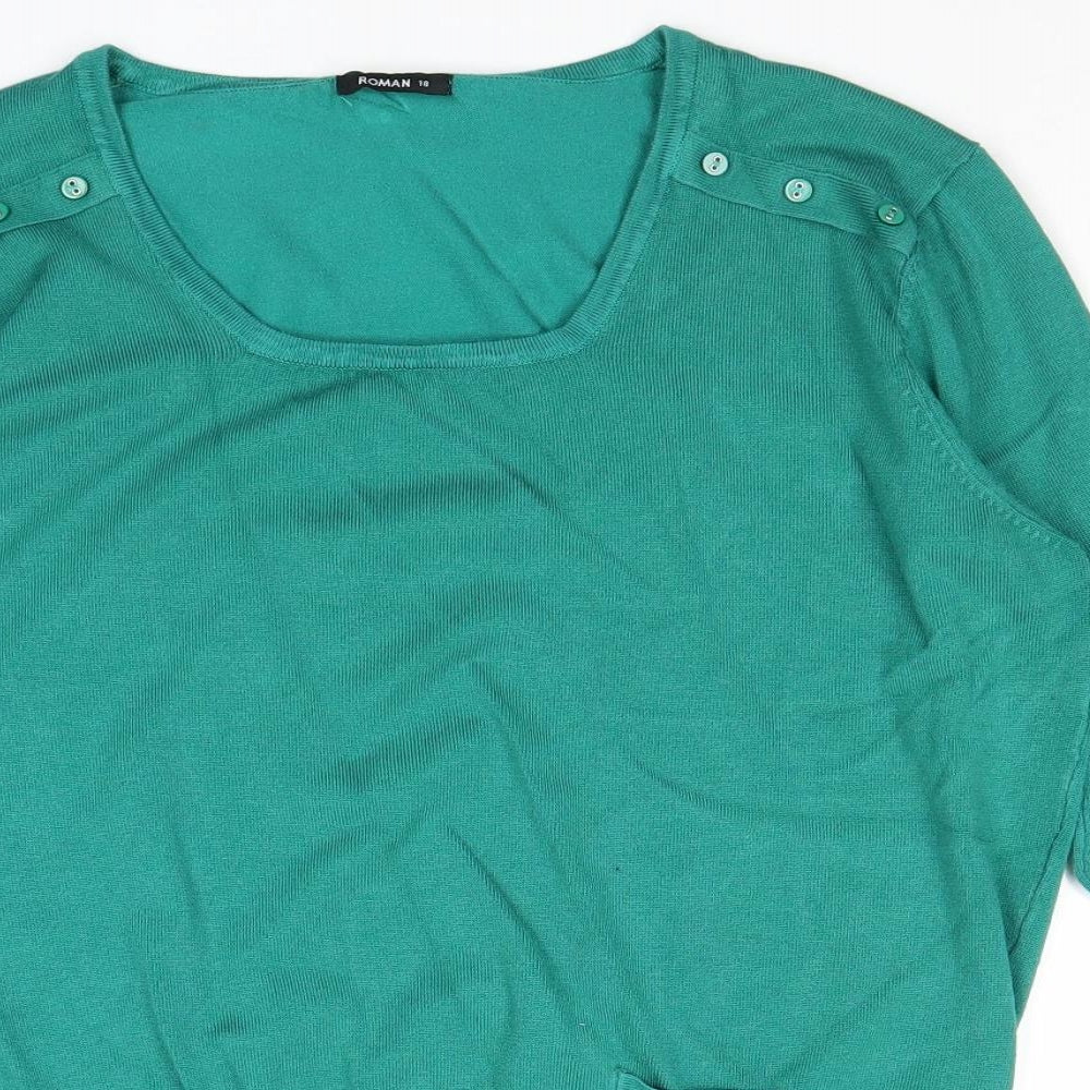 Roman Womens Green Square Neck Viscose Pullover Jumper Size 18