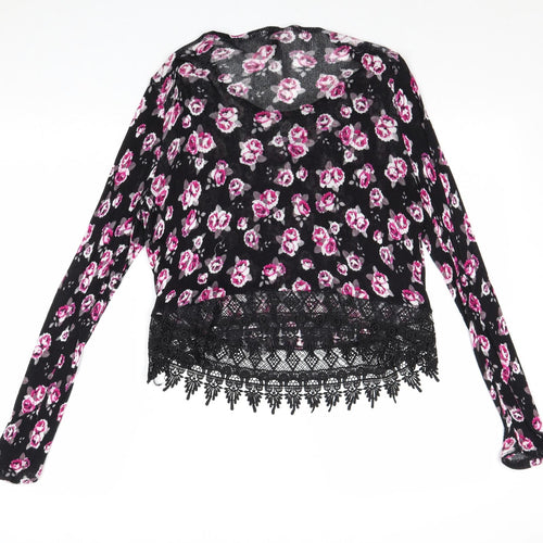 Divided by H&M Womens Black Scoop Neck Floral Viscose Pullover Jumper Size S