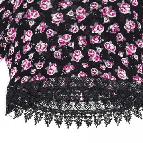 Divided by H&M Womens Black Scoop Neck Floral Viscose Pullover Jumper Size S
