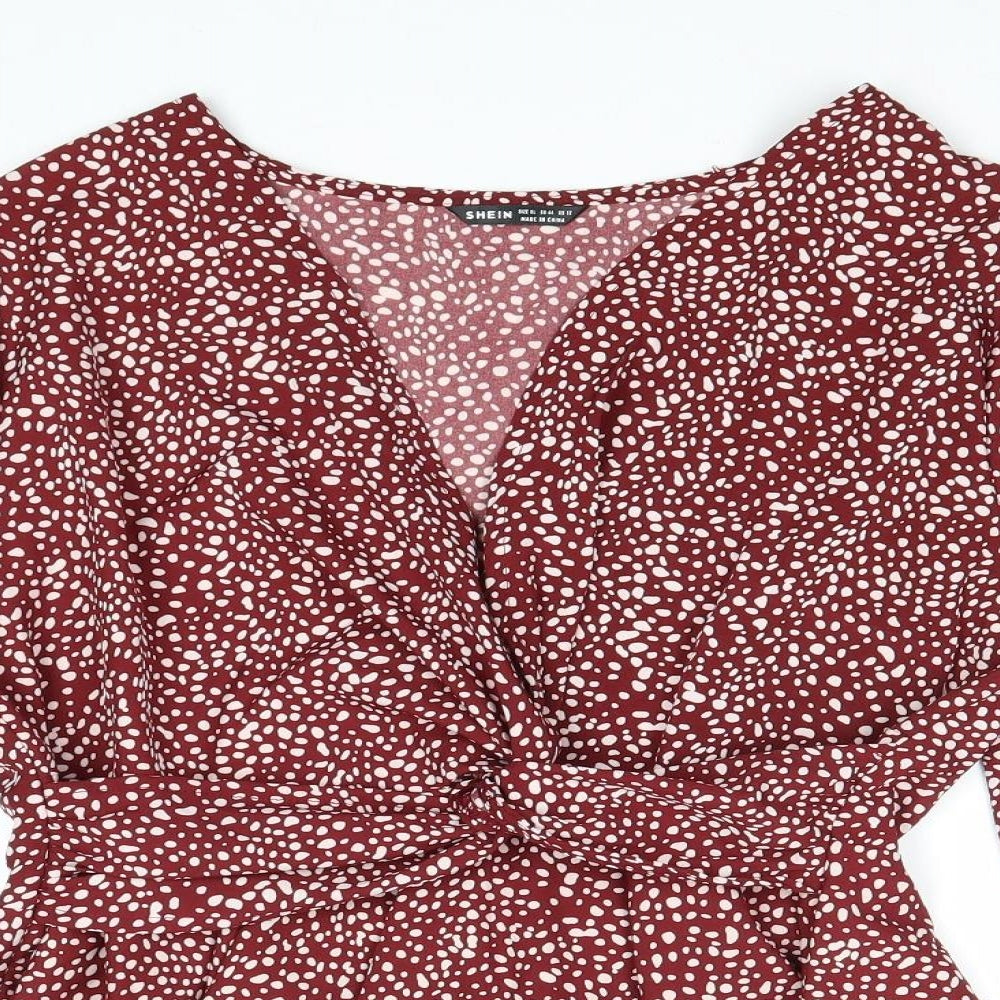 SheIn Womens Red Geometric Polyester Basic Blouse Size XL V-Neck - Ditsy Print