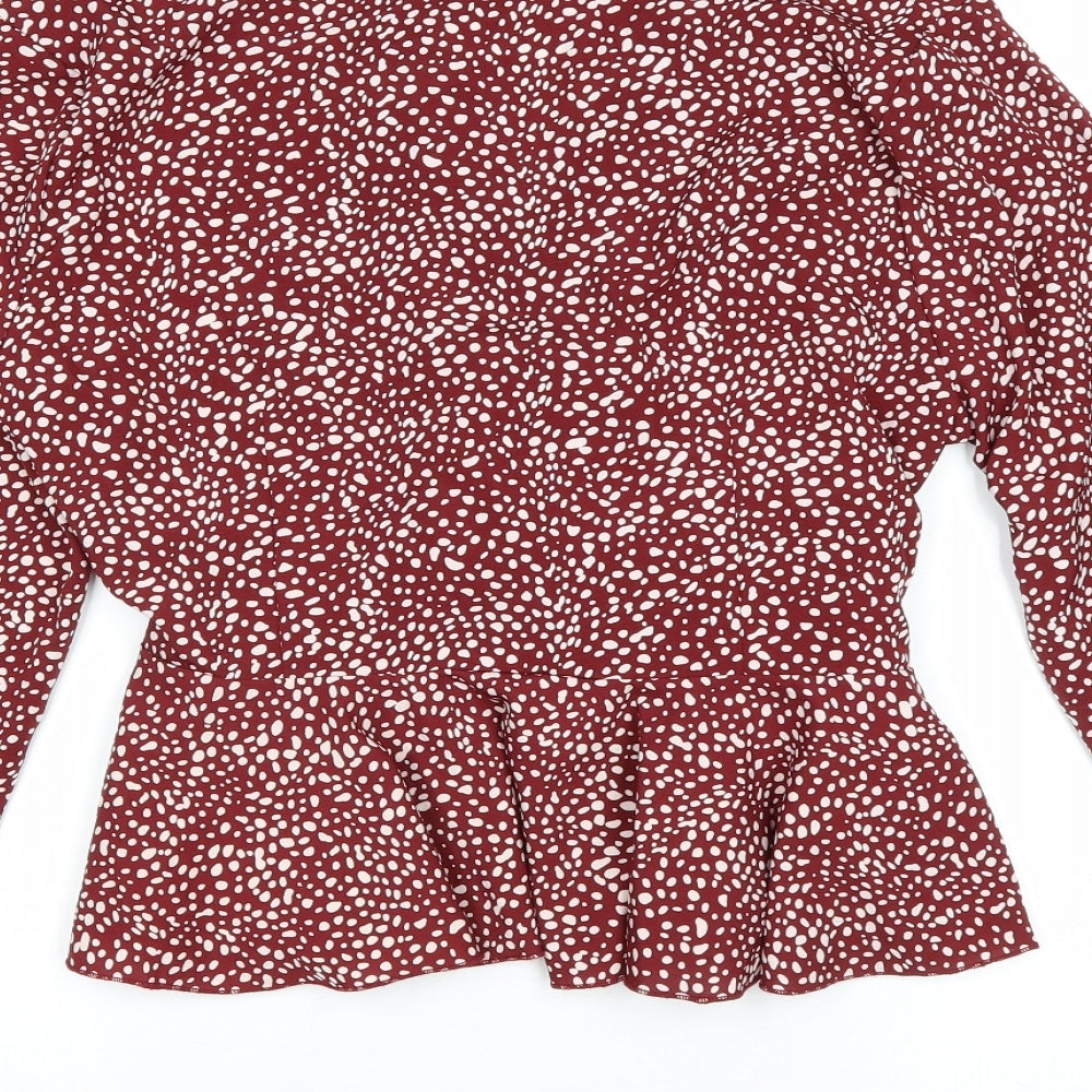 SheIn Womens Red Geometric Polyester Basic Blouse Size XL V-Neck - Ditsy Print