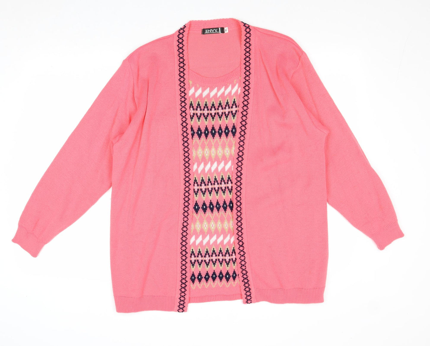 Envy Womens Pink Scoop Neck Geometric Acrylic Cardigan Jumper Size XL - Twin Set