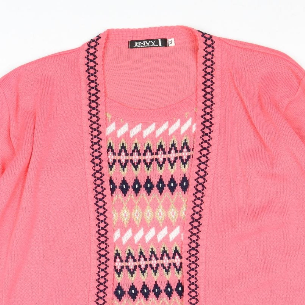 Envy Womens Pink Scoop Neck Geometric Acrylic Cardigan Jumper Size XL - Twin Set