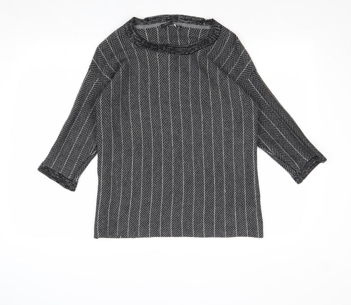 Atmosphere Womens Grey Boat Neck Striped Acrylic Pullover Jumper Size 6