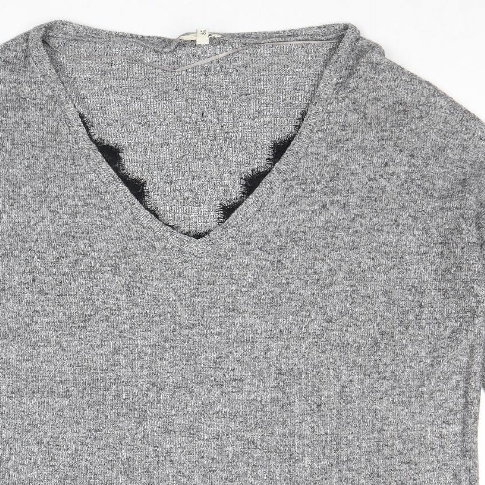 River Island Womens Grey V-Neck Polyester Pullover Jumper Size 14 - Lace Detail