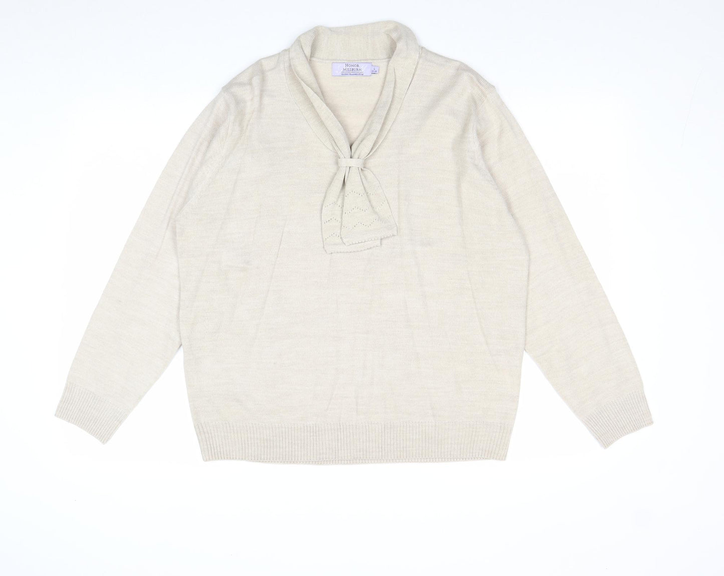 EWM Womens Beige Collared Acrylic Pullover Jumper Size L - Scarf Neck Detail
