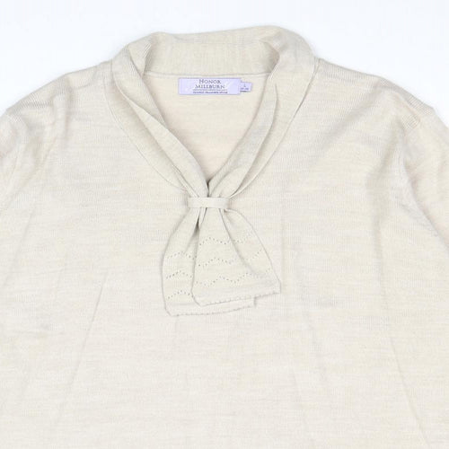 EWM Womens Beige Collared Acrylic Pullover Jumper Size L - Scarf Neck Detail