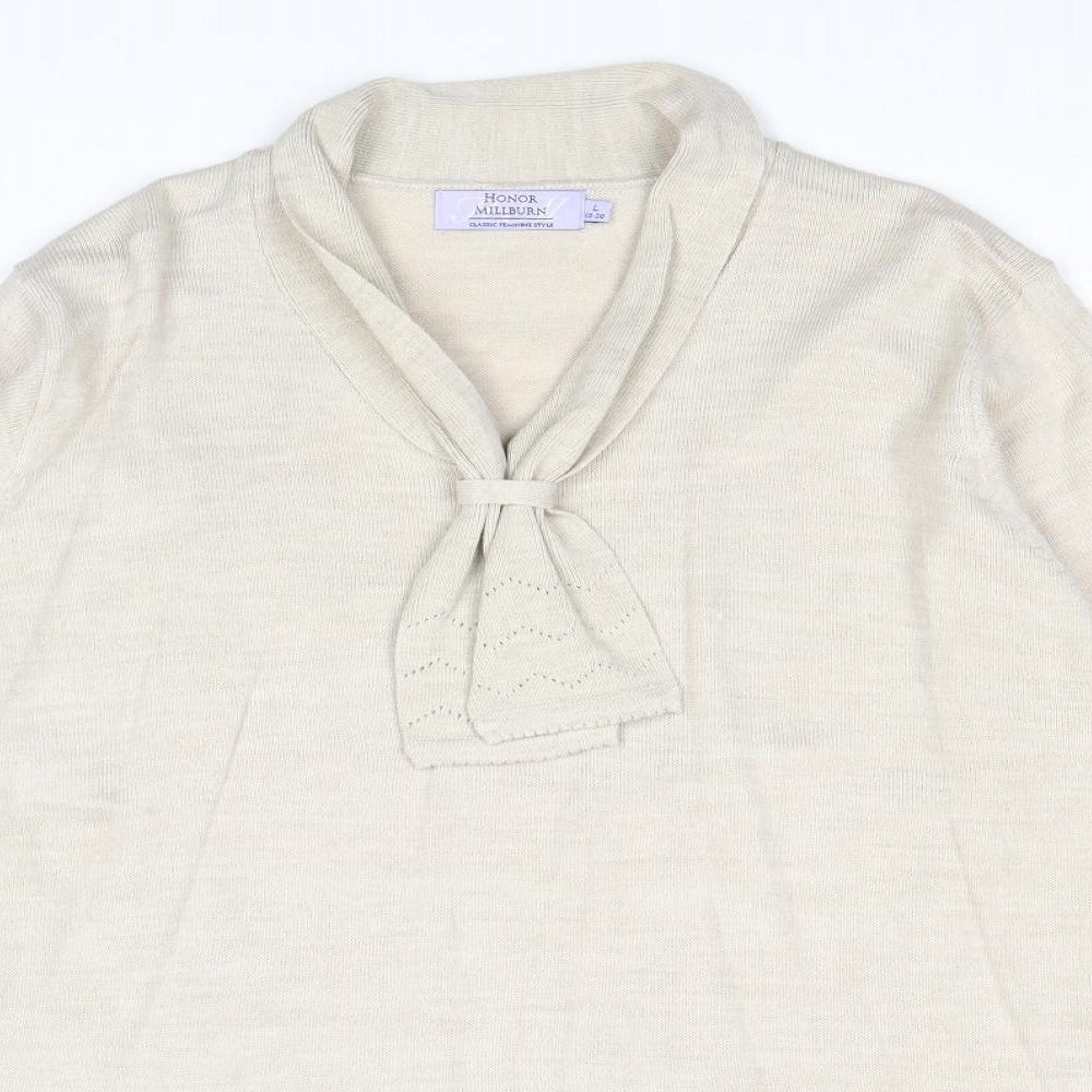 EWM Womens Beige Collared Acrylic Pullover Jumper Size L - Scarf Neck Detail