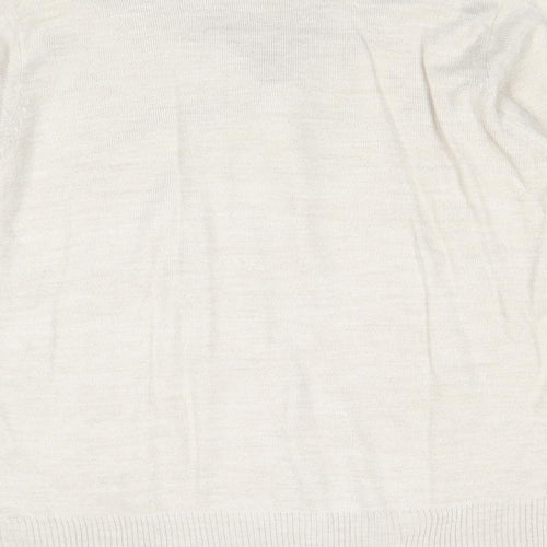EWM Womens Beige Collared Acrylic Pullover Jumper Size L - Scarf Neck Detail