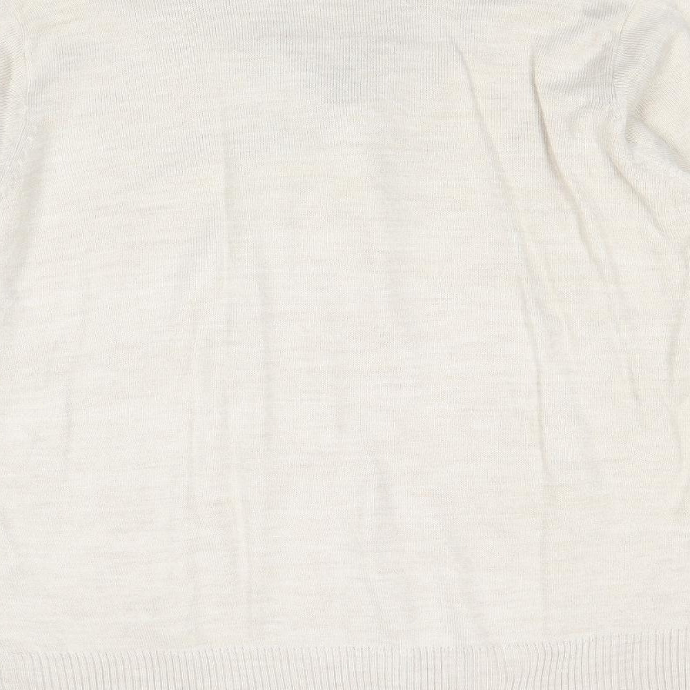 EWM Womens Beige Collared Acrylic Pullover Jumper Size L - Scarf Neck Detail