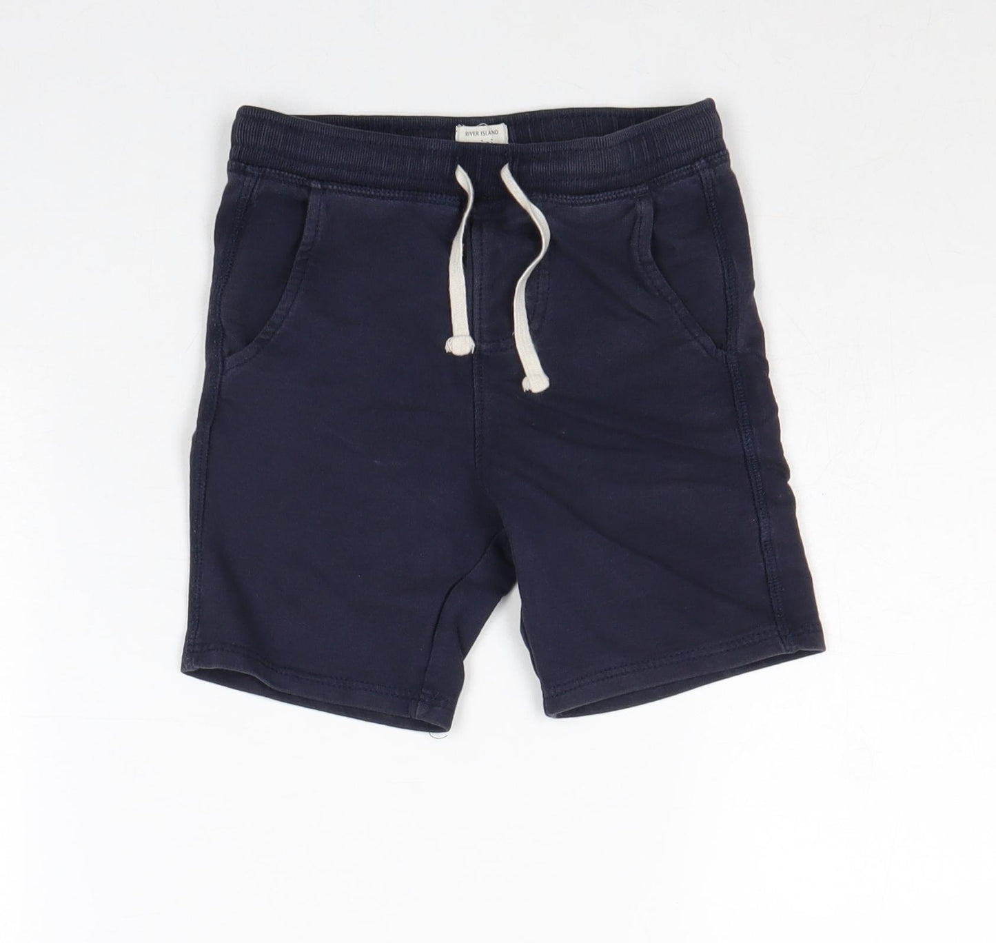 River Island Boys Blue Cotton Sweat Shorts Size 3-4 Years Regular Drawstring - Waist 22