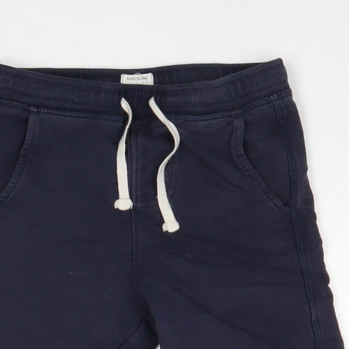 River Island Boys Blue Cotton Sweat Shorts Size 3-4 Years Regular Drawstring - Waist 22