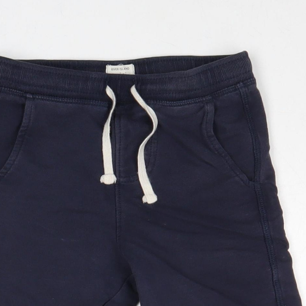 River Island Boys Blue Cotton Sweat Shorts Size 3-4 Years Regular Drawstring - Waist 22