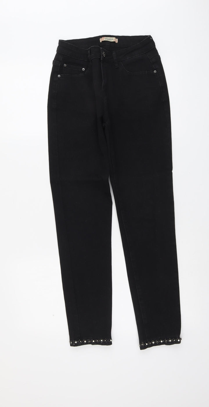 Zac&Zoe Womens Black Cotton Straight Jeans Size 8 L28 in Regular Button