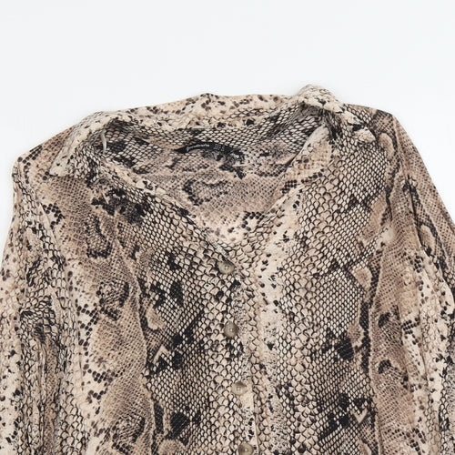 Stradivarius Womens Beige Animal Print Viscose Basic Button-Up Size M Collared - Snake Skin Print
