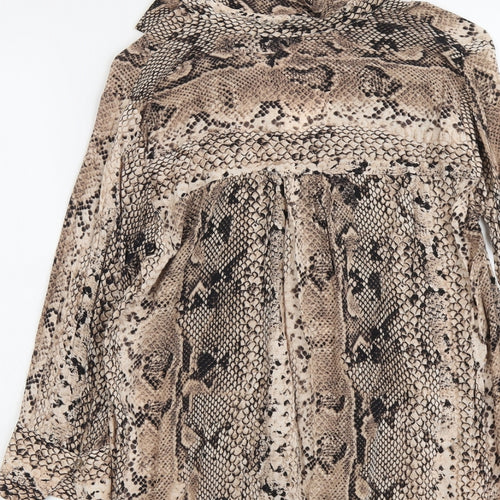 Stradivarius Womens Beige Animal Print Viscose Basic Button-Up Size M Collared - Snake Skin Print