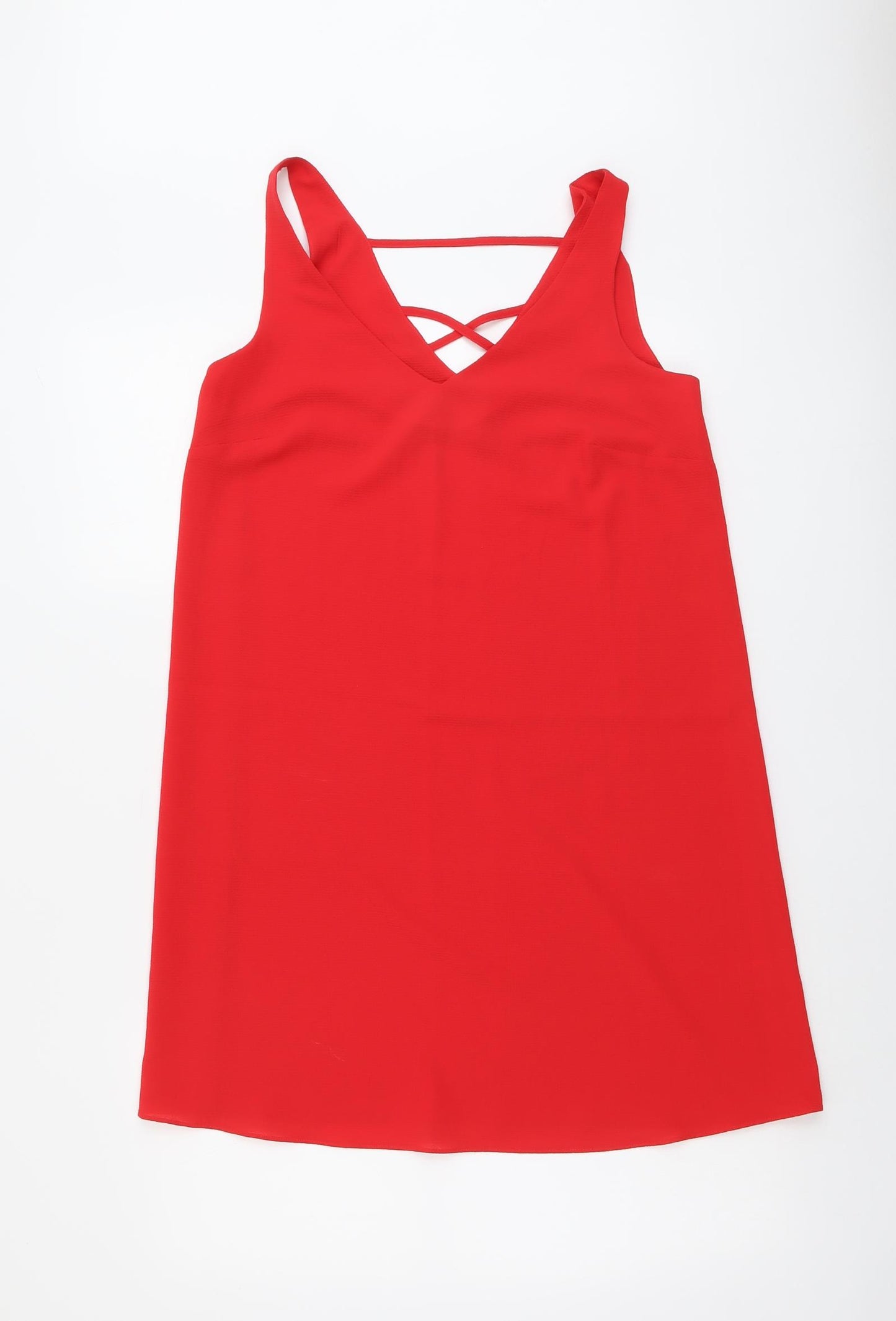 Papaya Womens Red Polyester Tank Dress Size 10 V-Neck Pullover