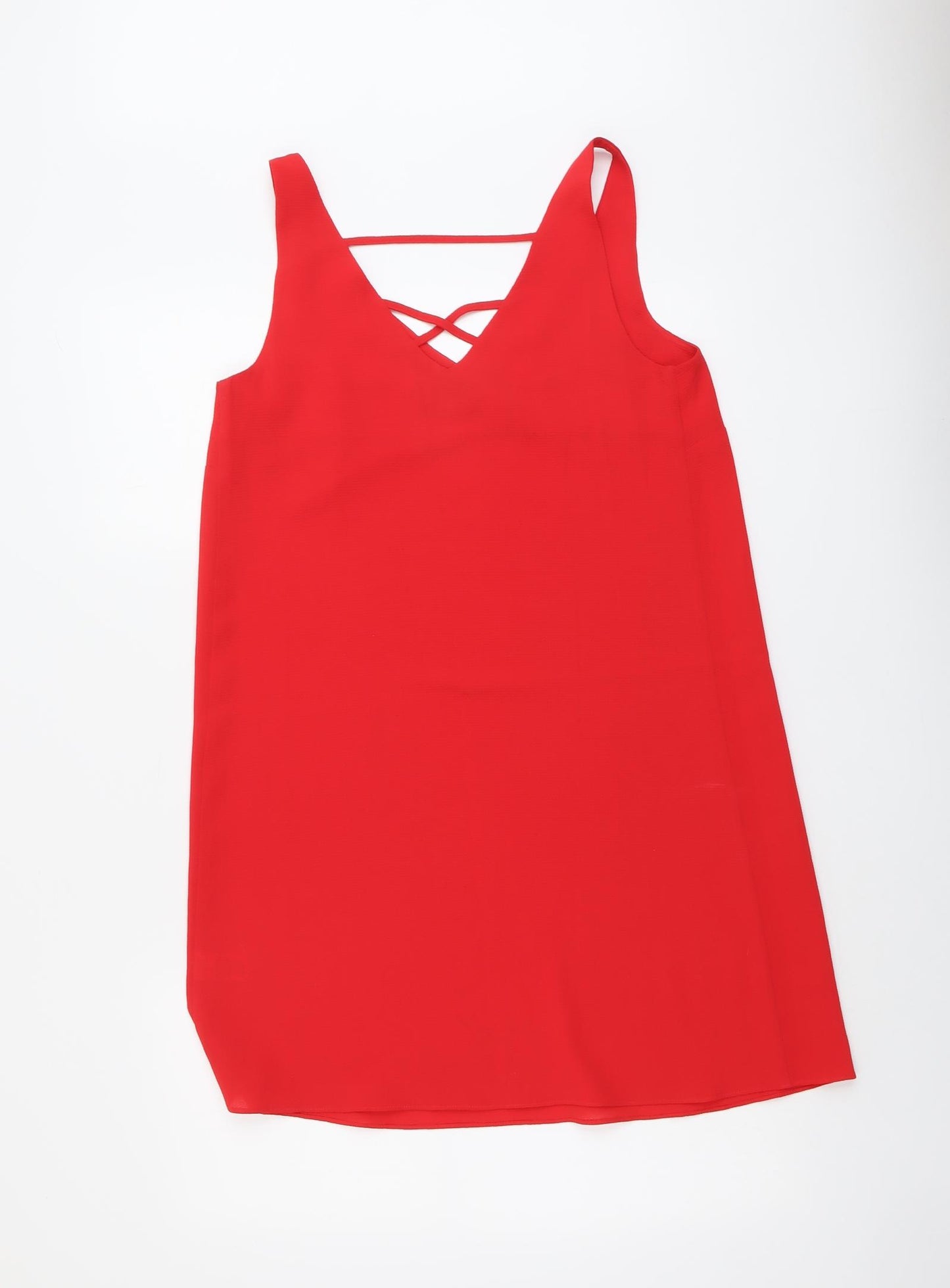 Papaya Womens Red Polyester Tank Dress Size 10 V-Neck Pullover