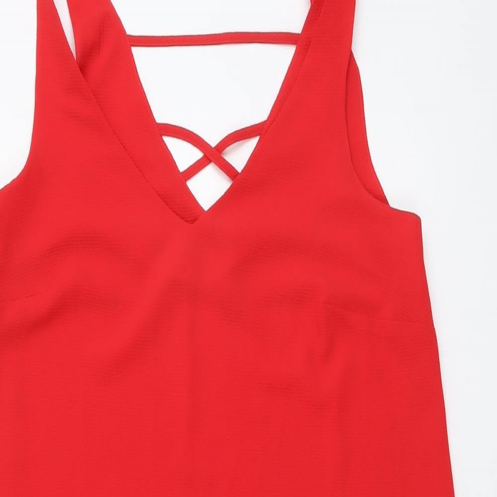Papaya Womens Red Polyester Tank Dress Size 10 V-Neck Pullover