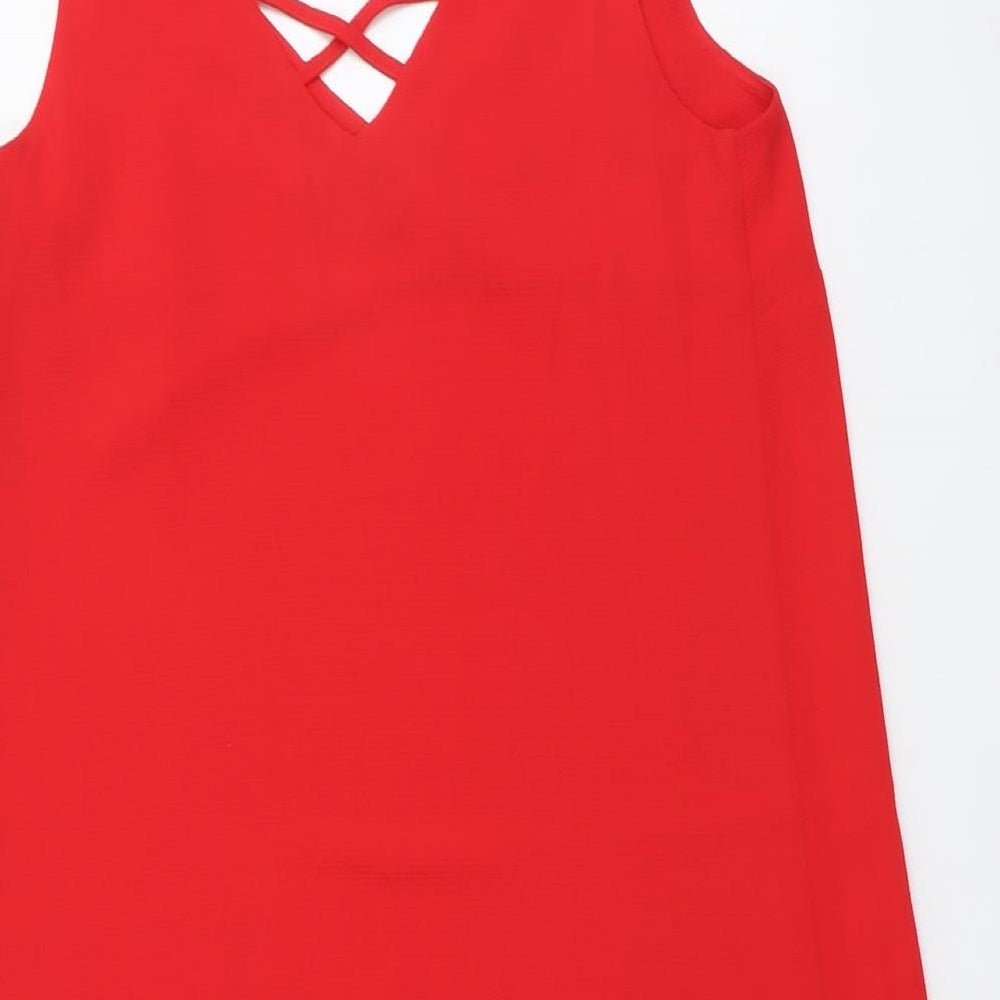 Papaya Womens Red Polyester Tank Dress Size 10 V-Neck Pullover