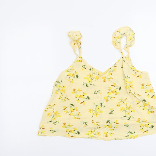 F&F Womens Yellow Floral Viscose Basic Tank Size 8 V-Neck