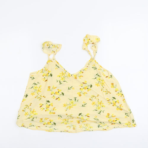F&F Womens Yellow Floral Viscose Basic Tank Size 8 V-Neck