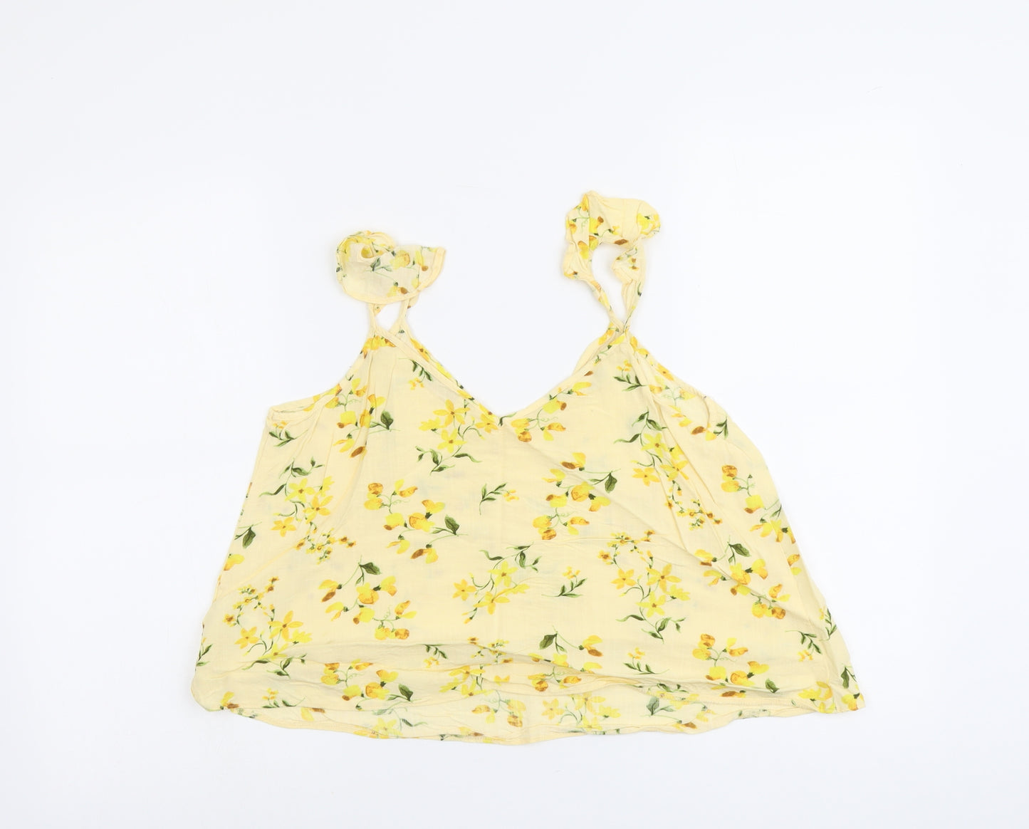 F&F Womens Yellow Floral Viscose Basic Tank Size 8 V-Neck