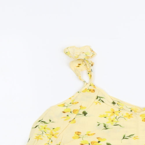 F&F Womens Yellow Floral Viscose Basic Tank Size 8 V-Neck